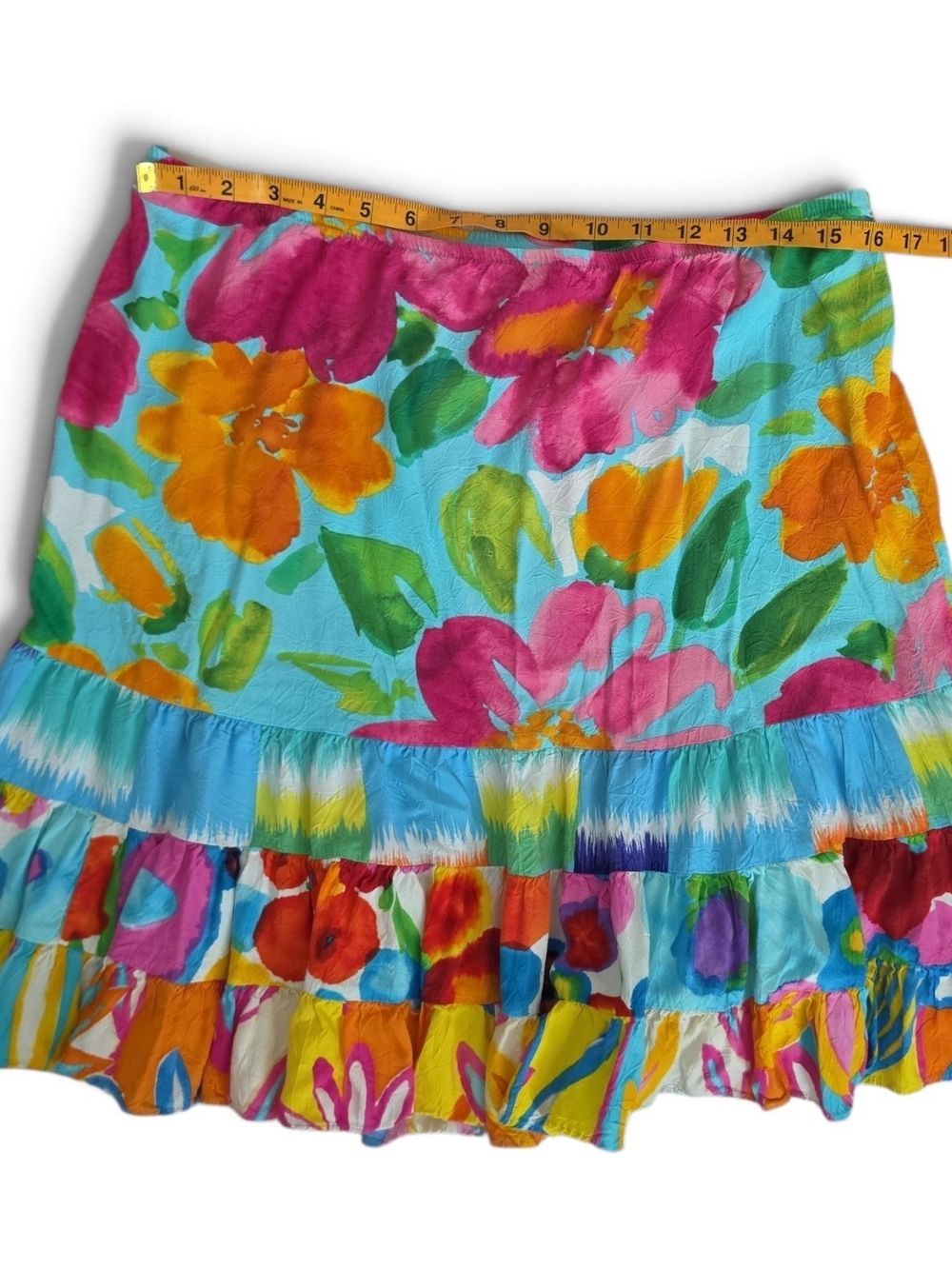 Jams World Vibrant Floral Tiered Skirt - Turquoise, Pink, Orange, Green